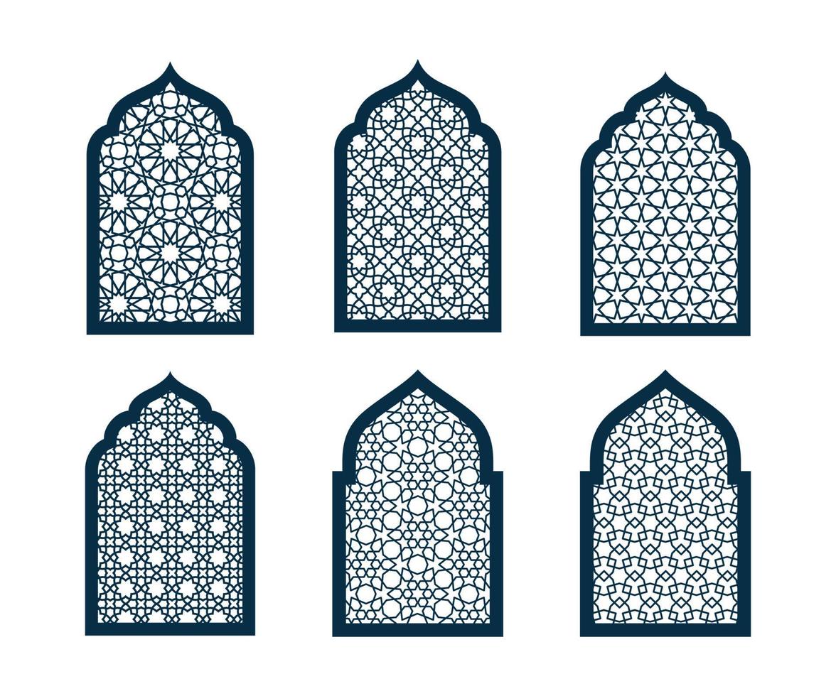 Set of ornamental doors or windows vector. CNC pattern, Laser cutting template vector
