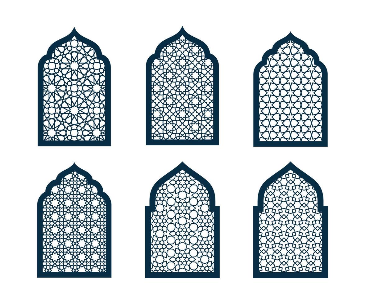 conjunto de ornamental puertas o ventanas vector. cnc patrón, láser corte modelo vector