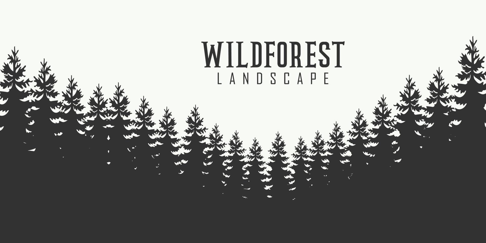 Wild Coniferous Forest Background. Fir Tree Silhouettes Vector Background