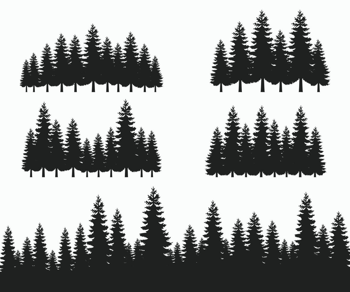 Forest Fir Trees Silhouettes. Pine tree silhouette. Coniferous spruce horizontal background patterns vector