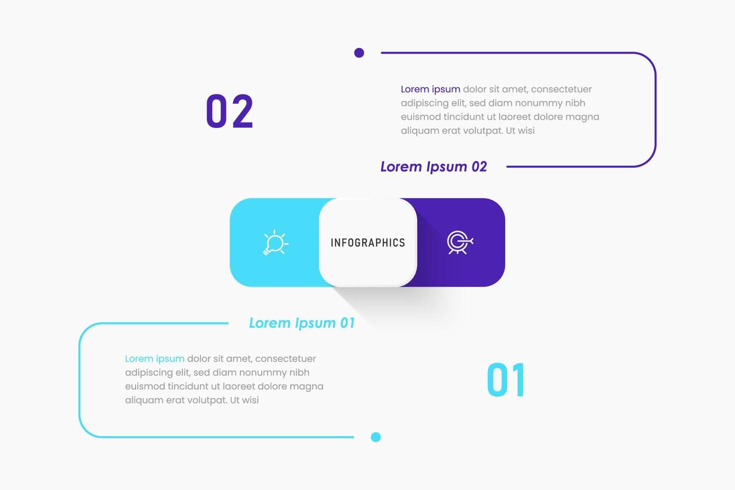 plantilla de diseño de etiquetas infográficas vectoriales con iconos y 2 opciones o pasos. se puede utilizar para diagramas de proceso, presentaciones, diseño de flujo de trabajo, banner, diagrama de flujo, gráfico de información. vector