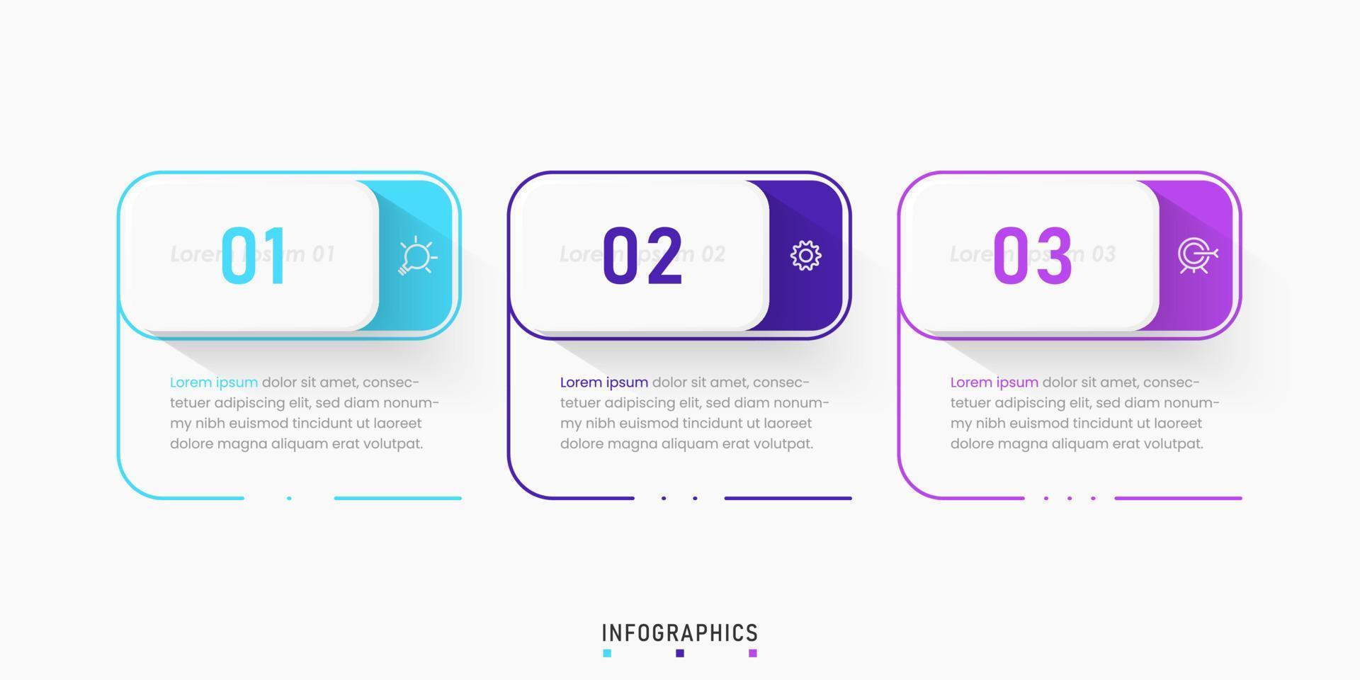 plantilla de diseño de etiquetas infográficas vectoriales con iconos y 3 opciones o pasos. se puede utilizar para diagramas de proceso, presentaciones, diseño de flujo de trabajo, banner, diagrama de flujo, gráfico de información. vector