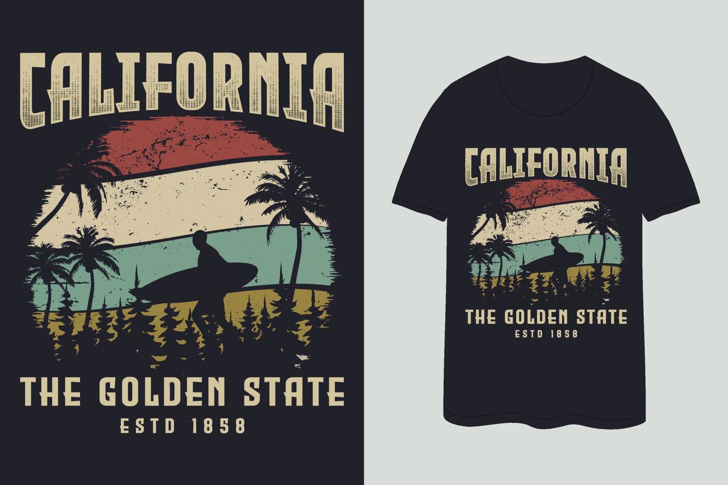 California the golden state vintage retro t shirt design vector