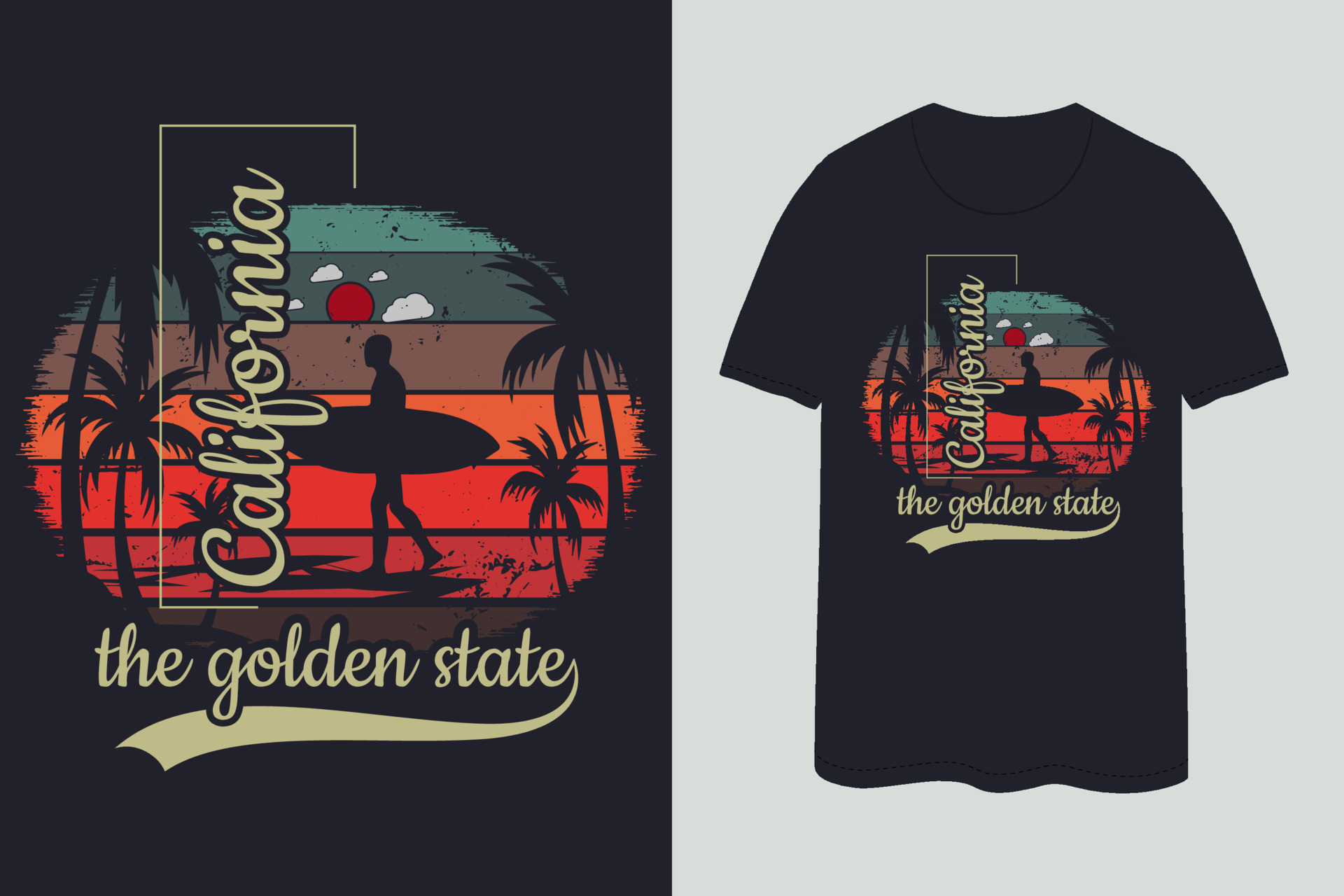 Colorful summer California state vintage t shirt design 20583496 Vector