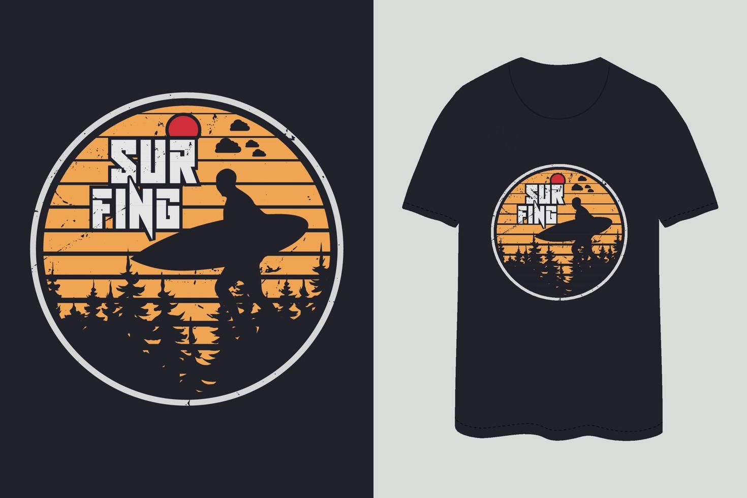 surf negro t camisa diseño 2023 vector