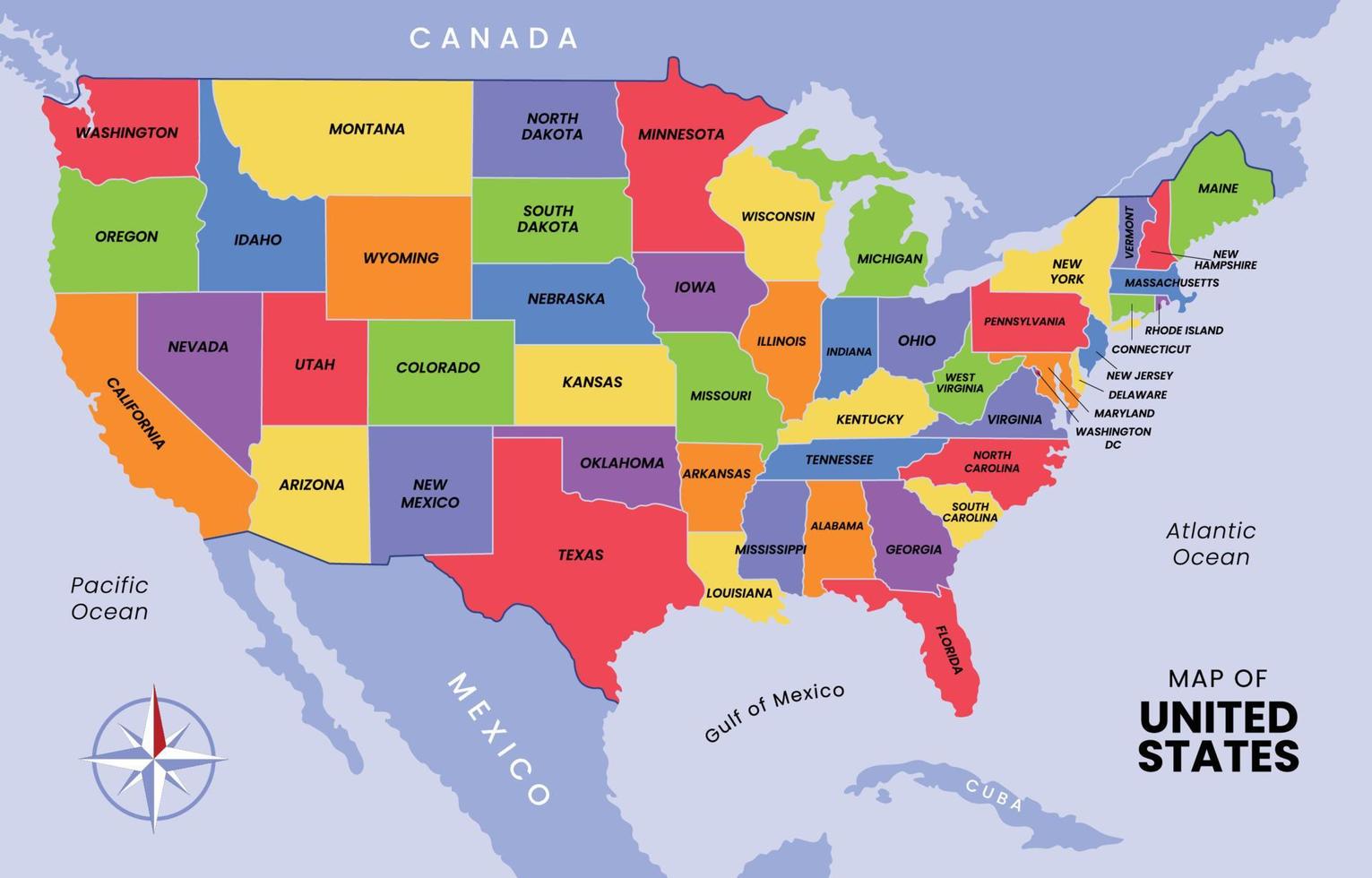 Map of United States Free Vector