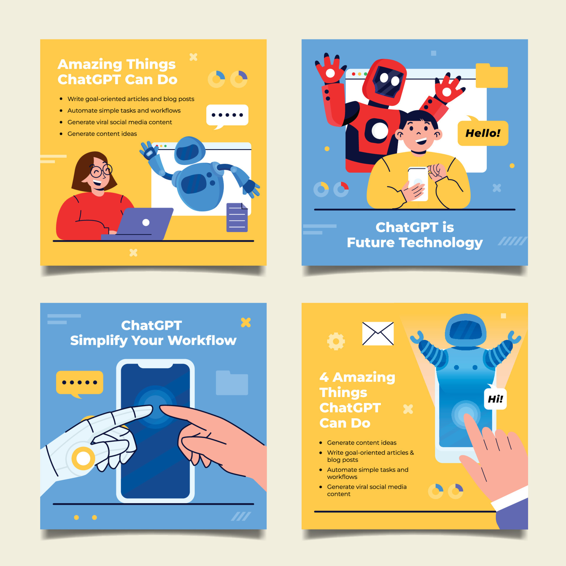 set-of-social-media-posts-of-smart-chatbot-ai-20583553-vector-art-at