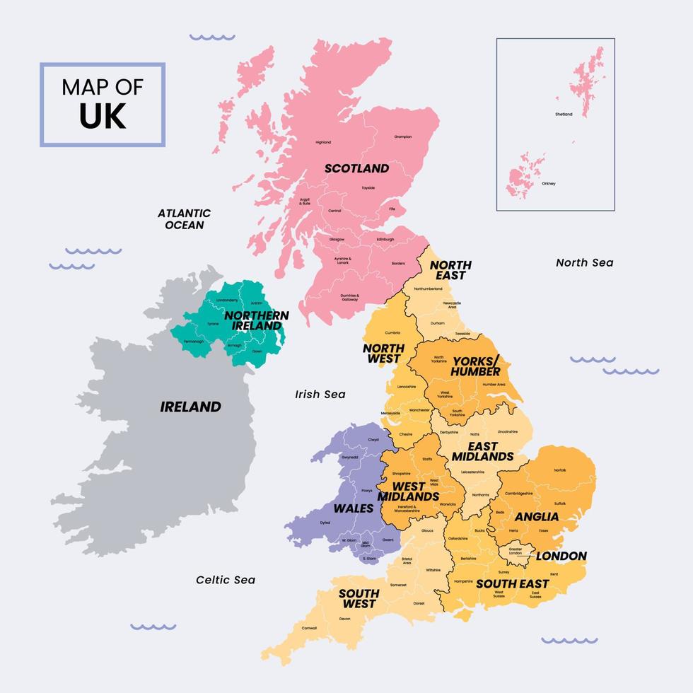 Map of United Kingdom and Surrounding Borders 20583555 Vector Art at ...