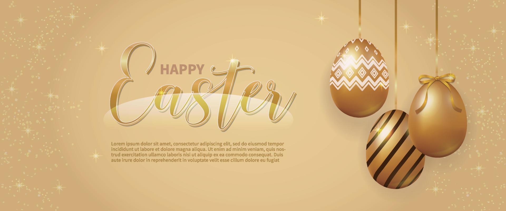 Golden happy easter egg banner vector
