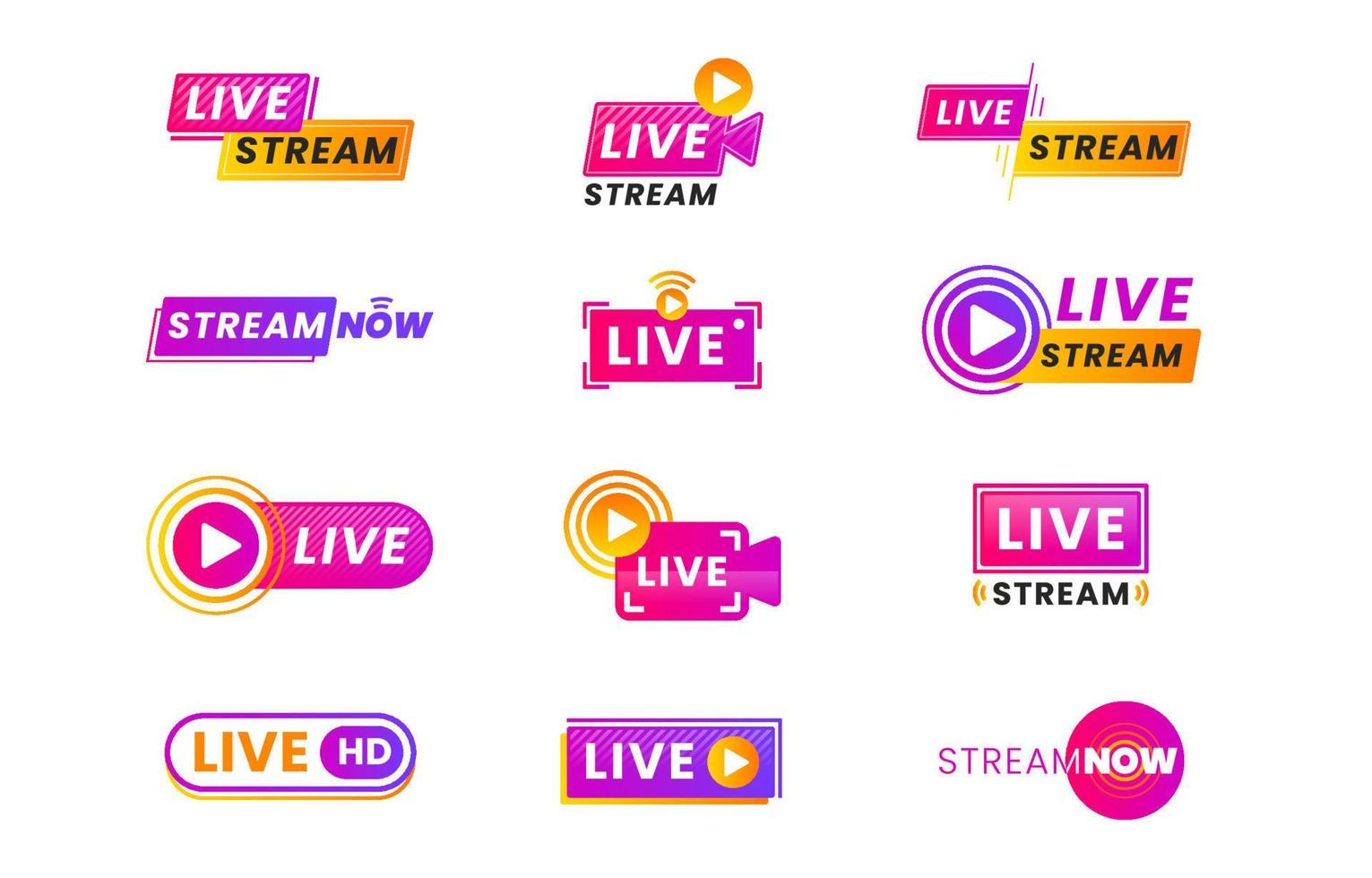 Cool Gradient Live Streaming Labels vector