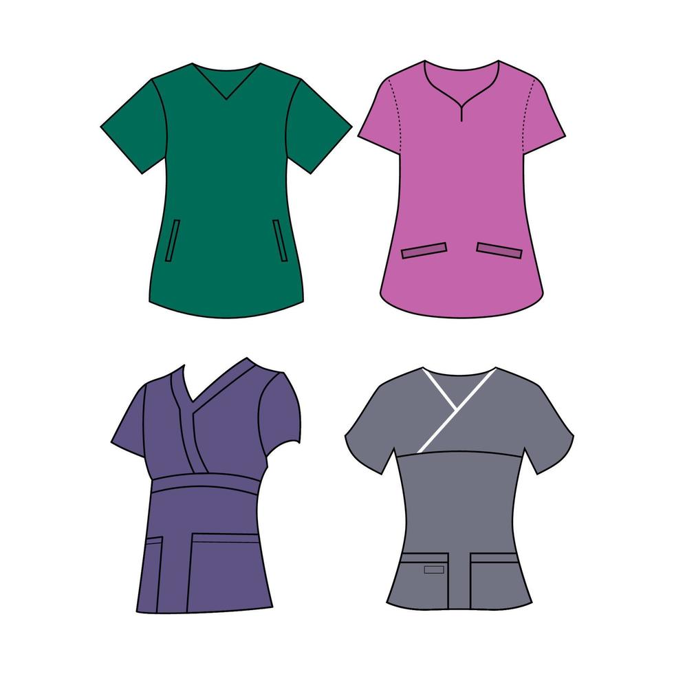 A collection of scrubs uniforms for nurses and doctors vector