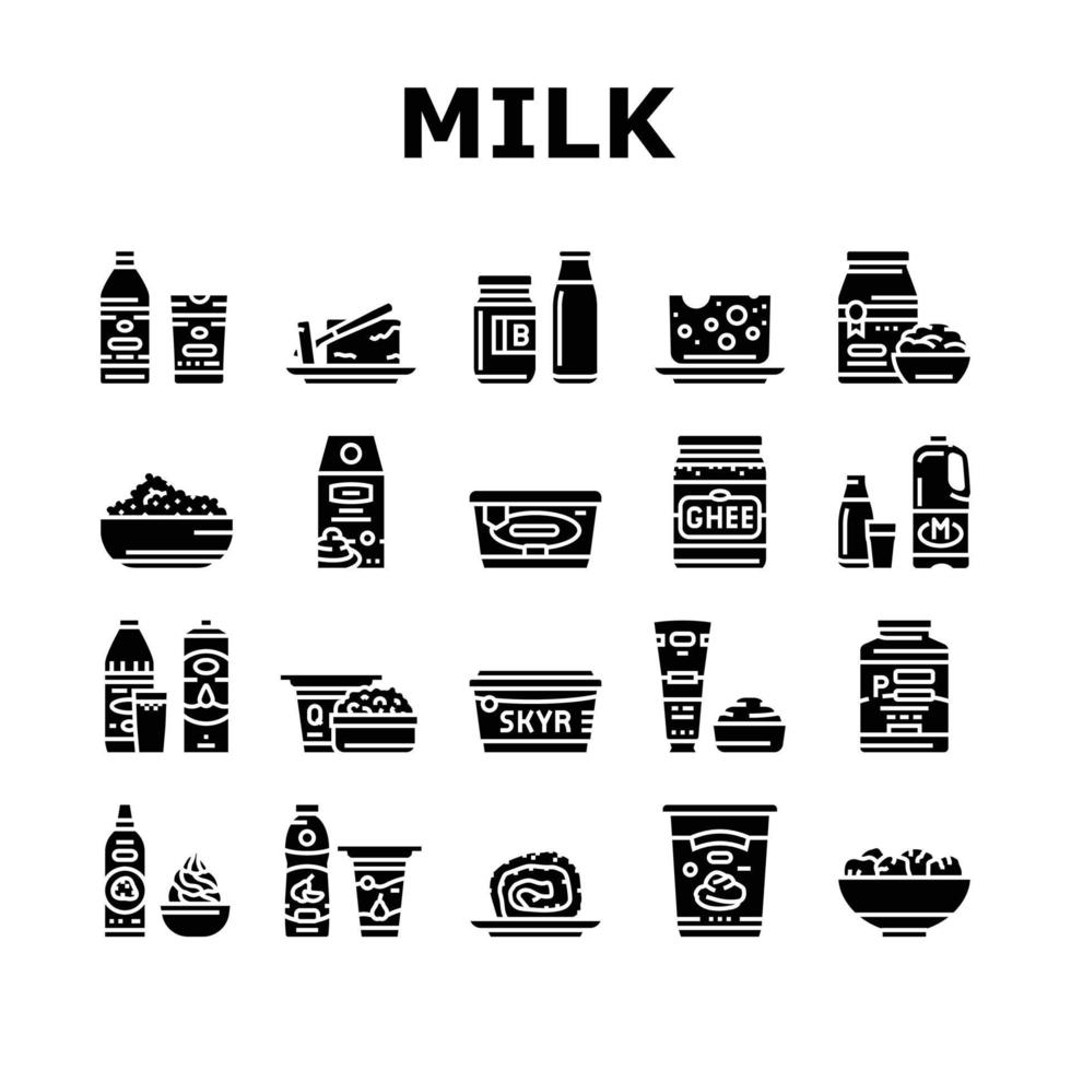 milk product dairy drink fresh icons set vector