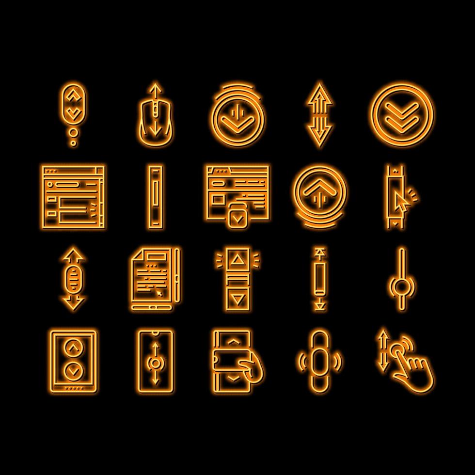 Desplazarse computadora ratón cursor neón resplandor icono ilustración vector