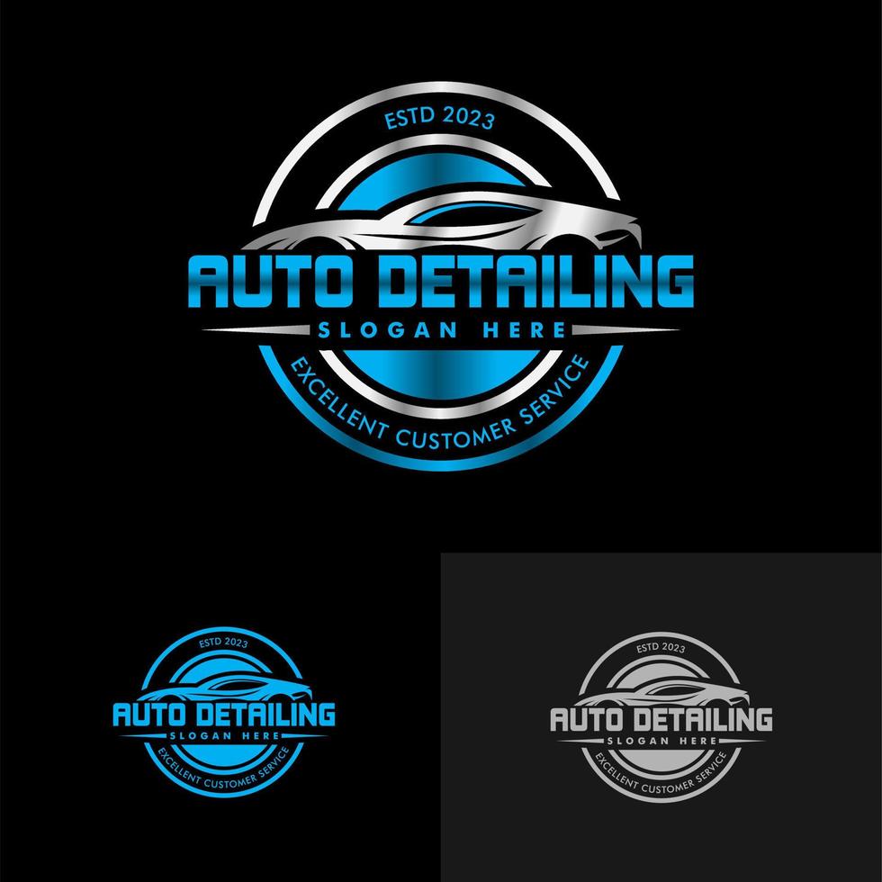 conjunto de azul plata automotor logo, mantenimiento, limpieza ilustración vector gráfico de auto detallado Servicio logo diseño plantilla, emblema insignia, moderno