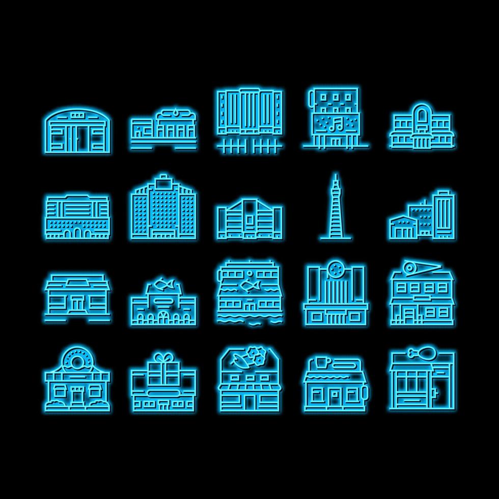 Building Restaurant And Store neon glow icon illustration vector