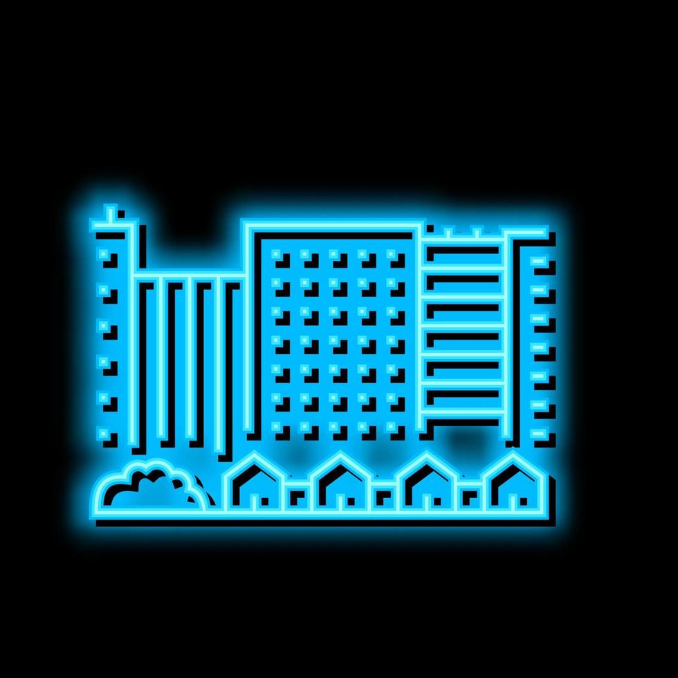 town city buildings and houses neon glow icon illustration vector