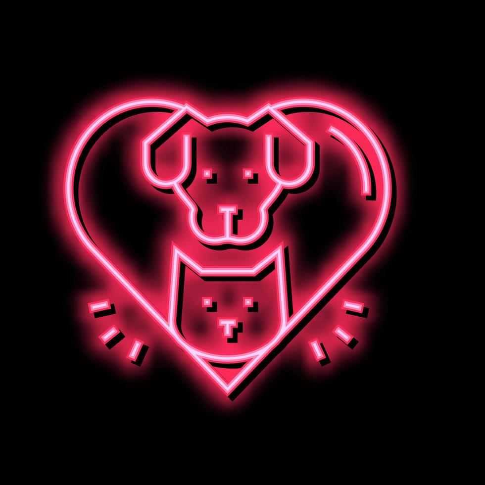 dog and cat heart neon glow icon illustration vector