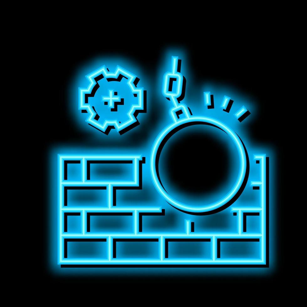 wall building construction dismantling neon glow icon illustration vector