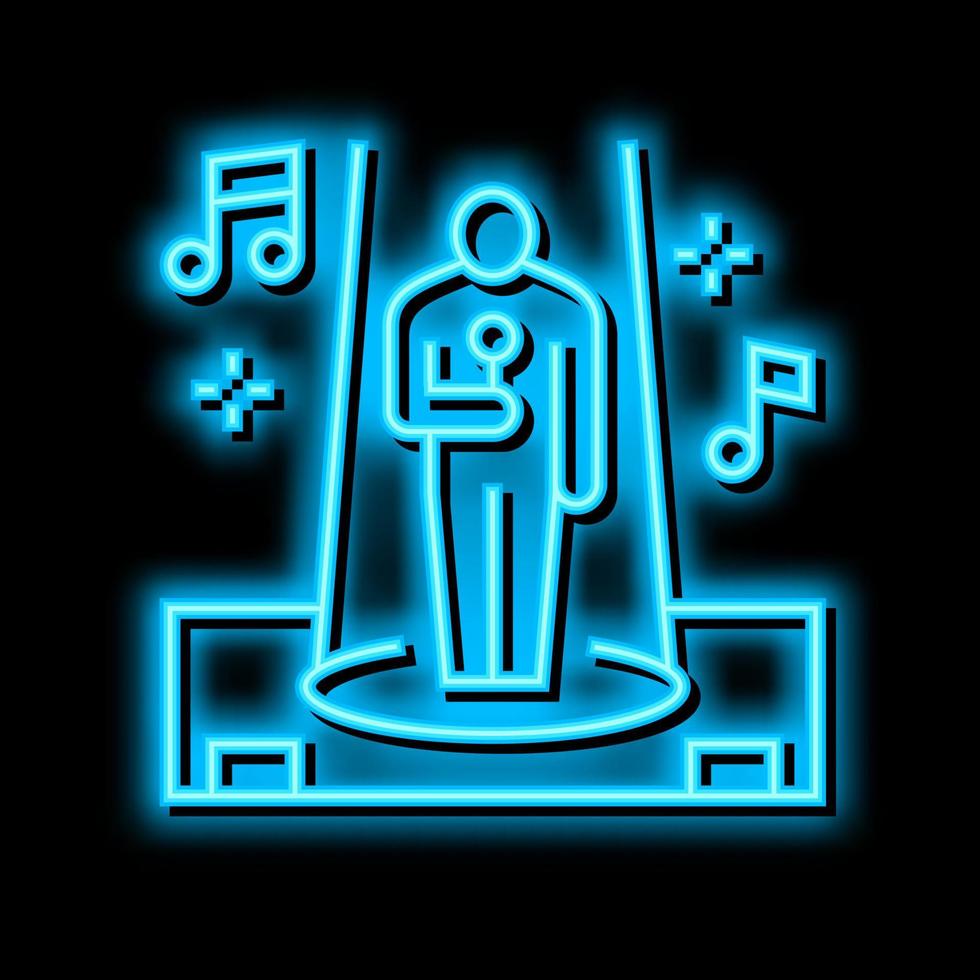 singer performance song on stage neon glow icon illustration vector