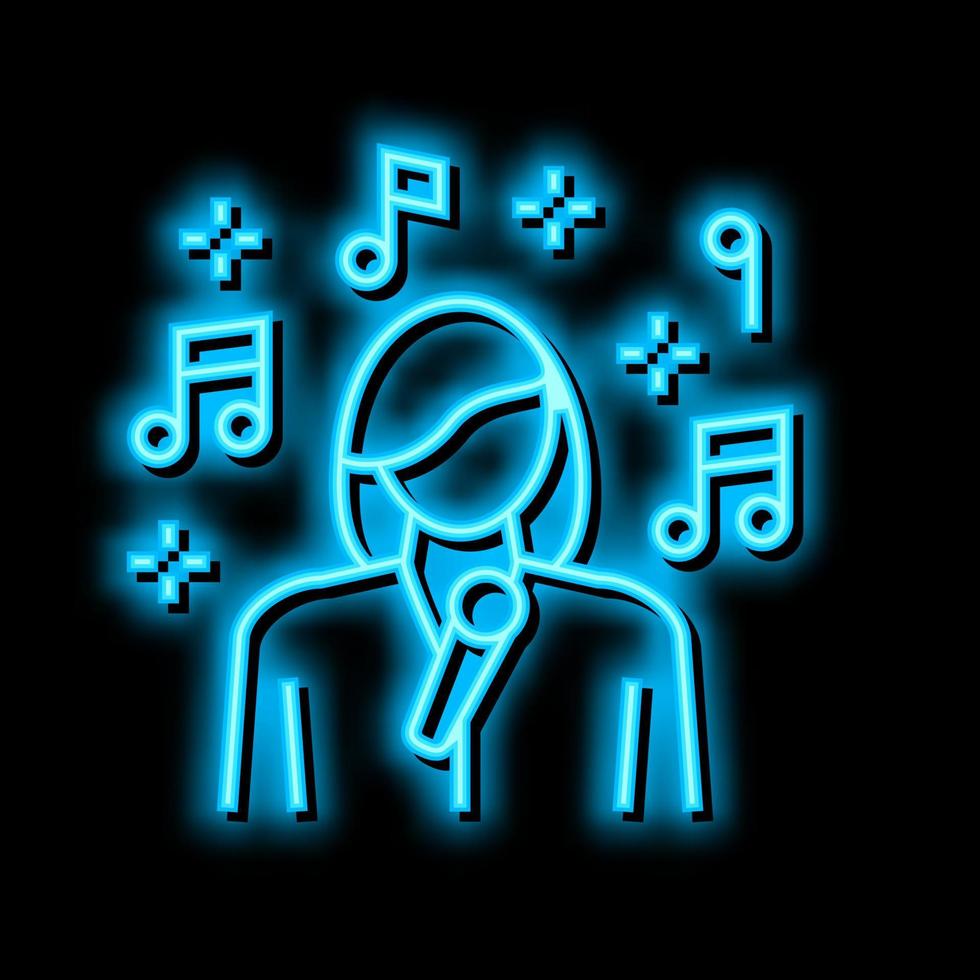 singer woman singing song in microphone neon glow icon illustration vector