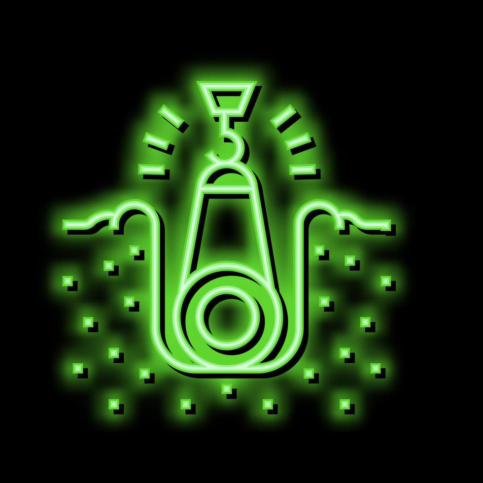 crane putting pipe in pit pipeline construction neon glow icon illustration vector