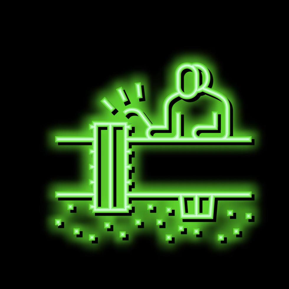 worker welding pipeline construction neon glow icon illustration vector