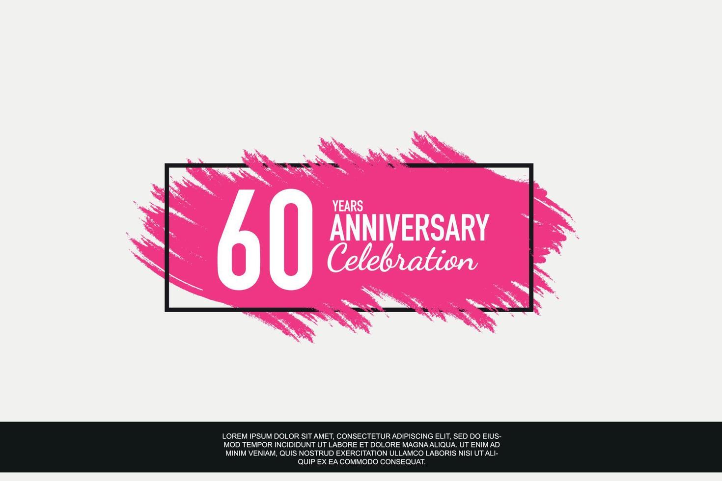 60 year anniversary celebration vector pink design in black frame on white background abstract illustration logo
