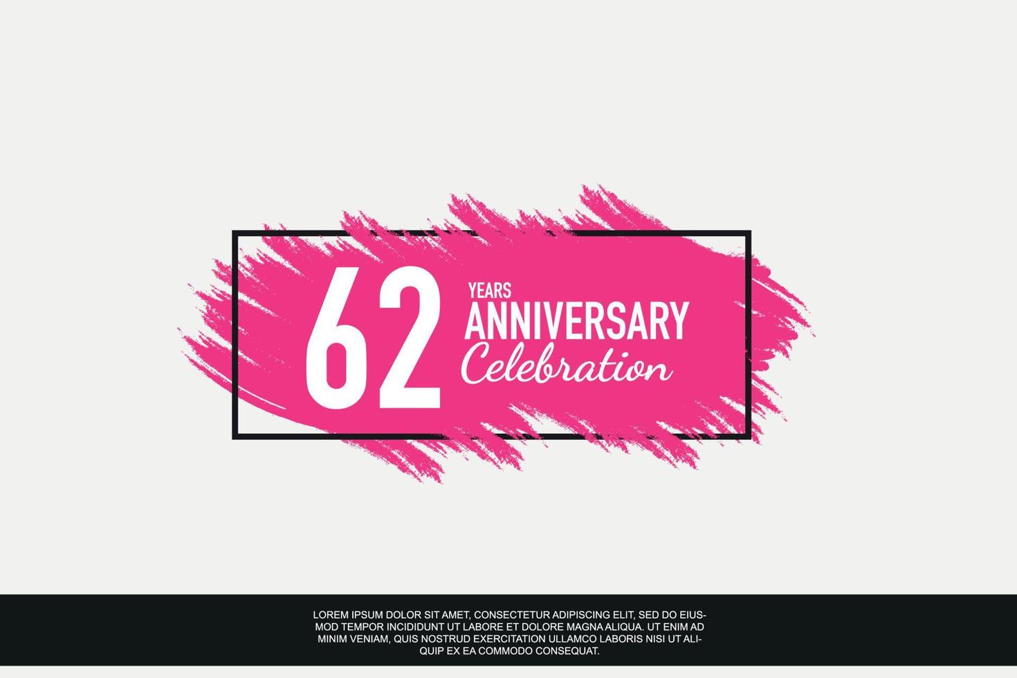 62 year anniversary celebration vector pink design in black frame on white background abstract illustration logo