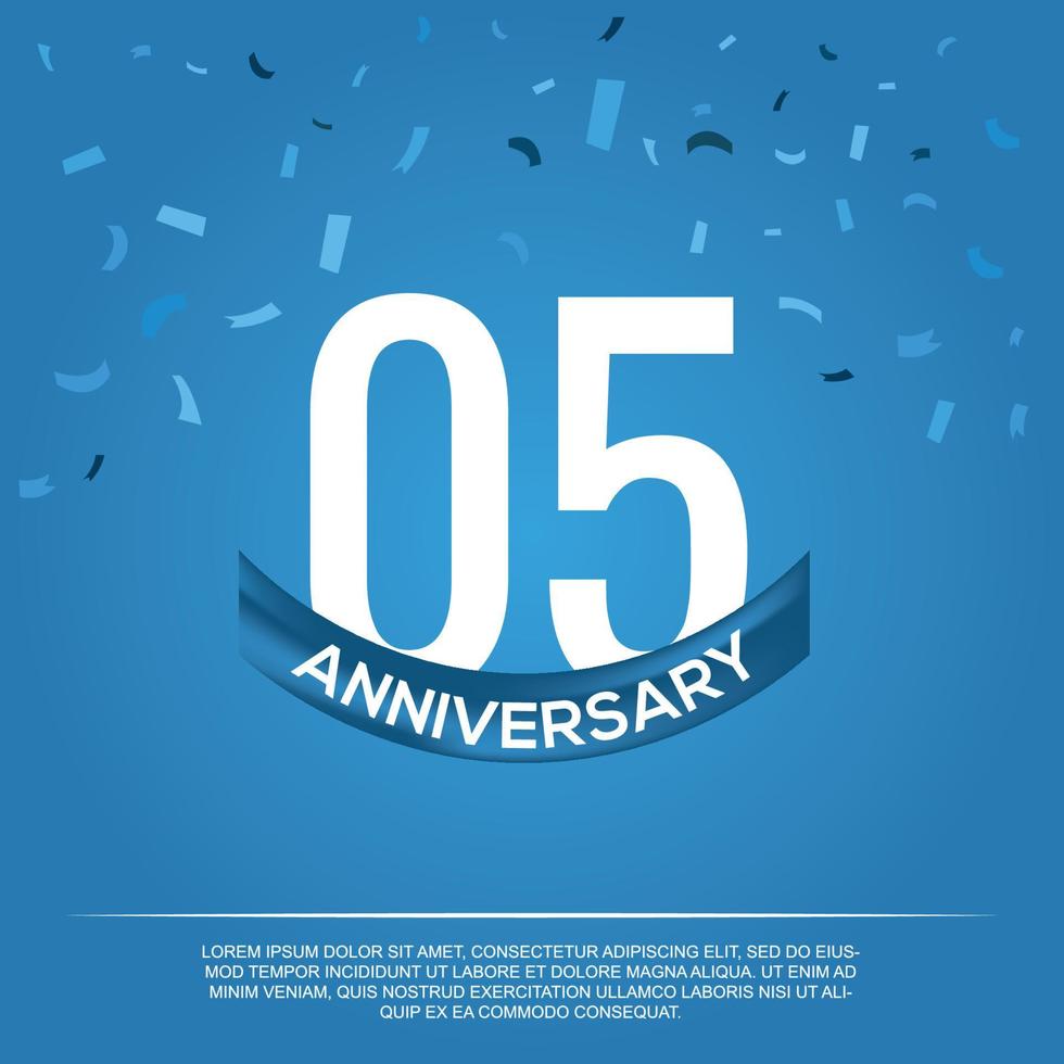 05 aniversario celebracion vector diseño con blanco color números y blanco color fuente en azul color antecedentes resumen