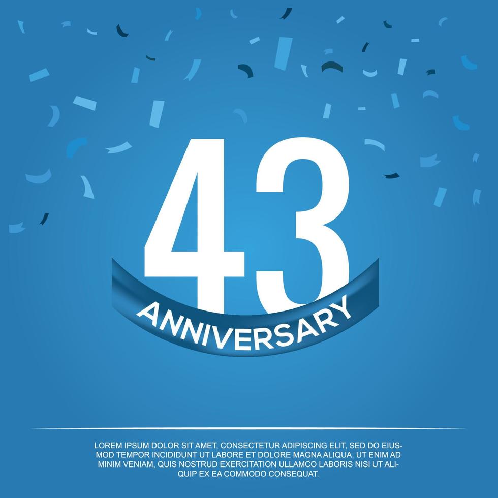 43rd anniversary celebration vector design with white color numbers and white color font on blue color background abstract