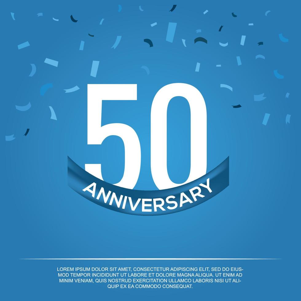 50th anniversary celebration vector design with white color numbers and white color font on blue color background abstract