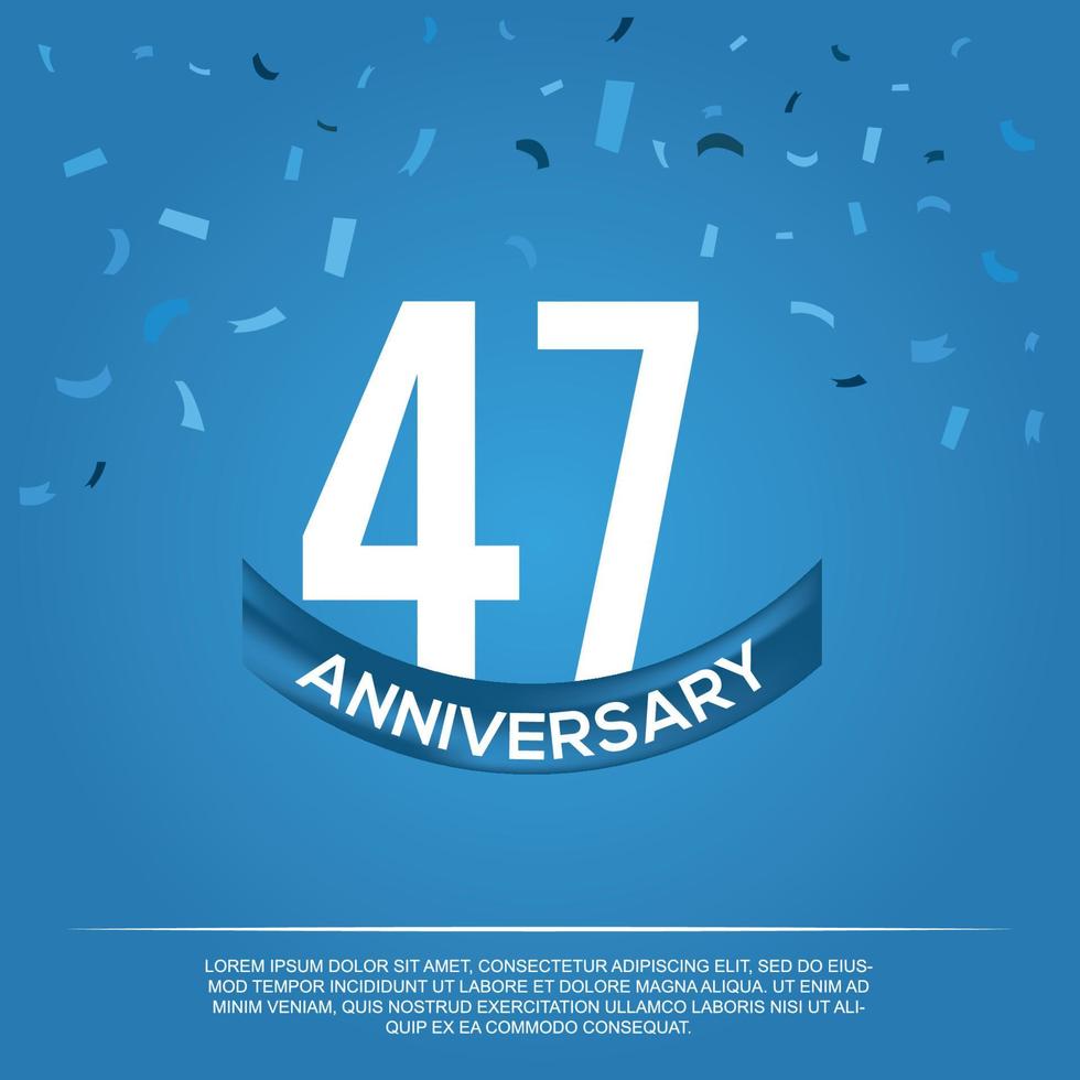 47th anniversary celebration vector design with white color numbers and white color font on blue color background abstract