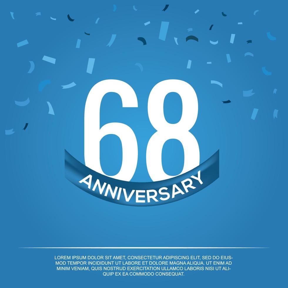 68th anniversary celebration vector design with white color numbers and white color font on blue color background abstract