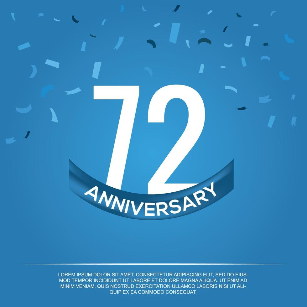 72nd anniversary celebration vector design with white color numbers and white color font on blue color background abstract
