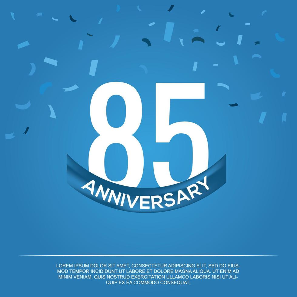 85th anniversary celebration vector design with white color numbers and white color font on blue color background abstract