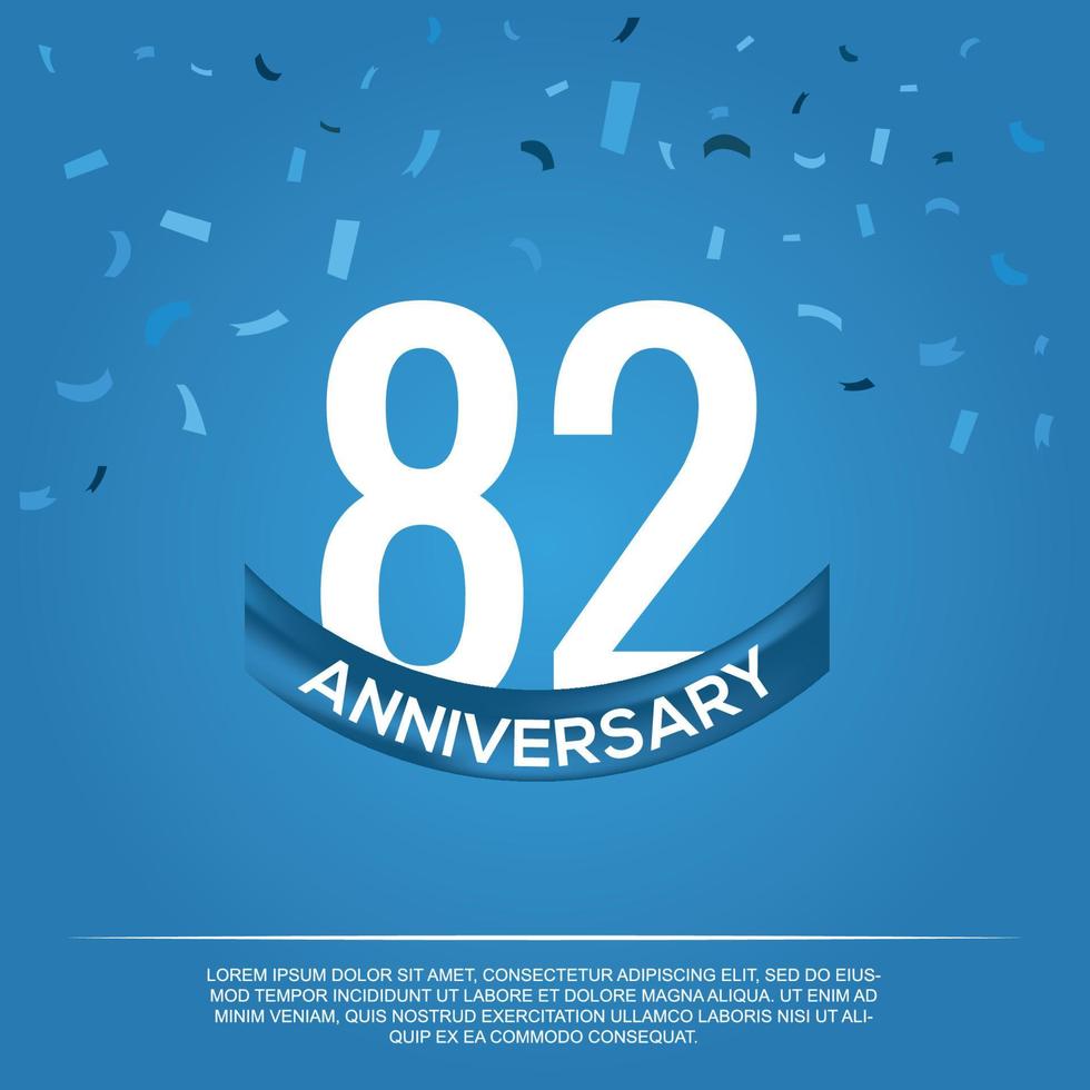 82nd anniversary celebration vector design with white color numbers and white color font on blue color background abstract