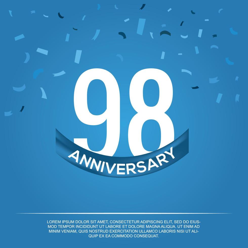 98th anniversary celebration vector design with white color numbers and white color font on blue color background abstract