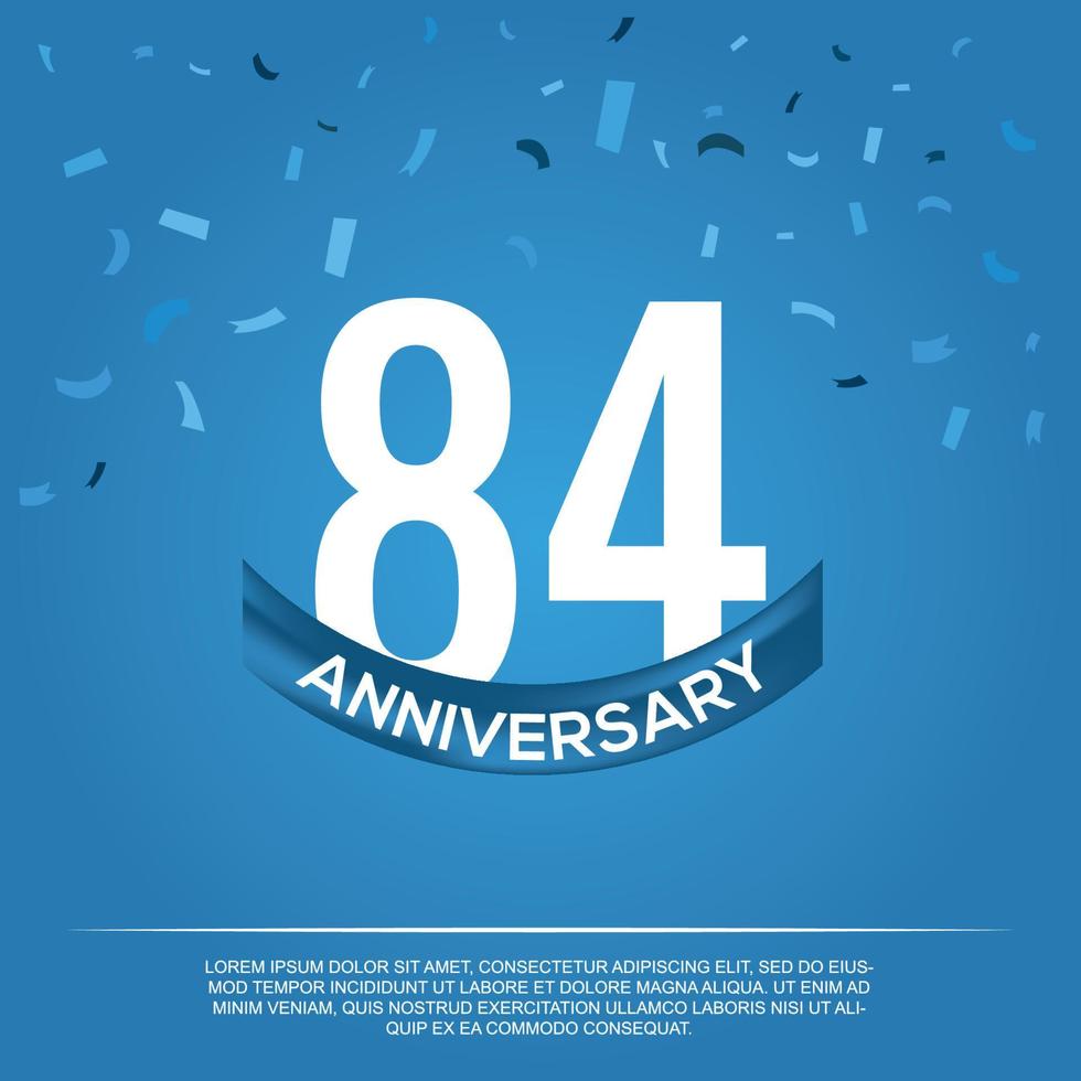 84th anniversary celebration vector design with white color numbers and white color font on blue color background abstract