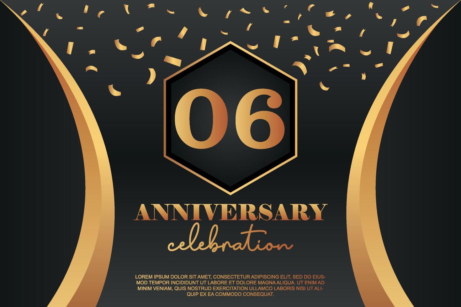 06th Anniversary celebration Logo with golden Colored vector design for greeting abstract illustration