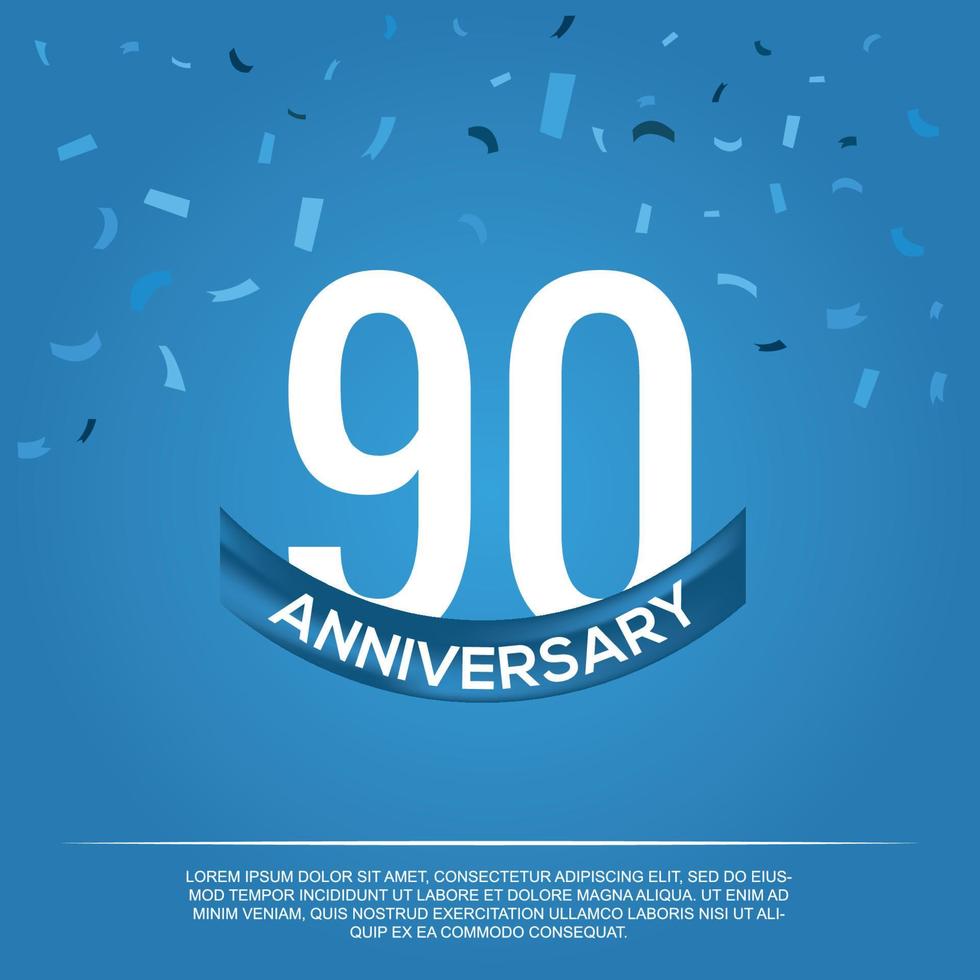 90th anniversary celebration vector design with white color numbers and white color font on blue color background abstract