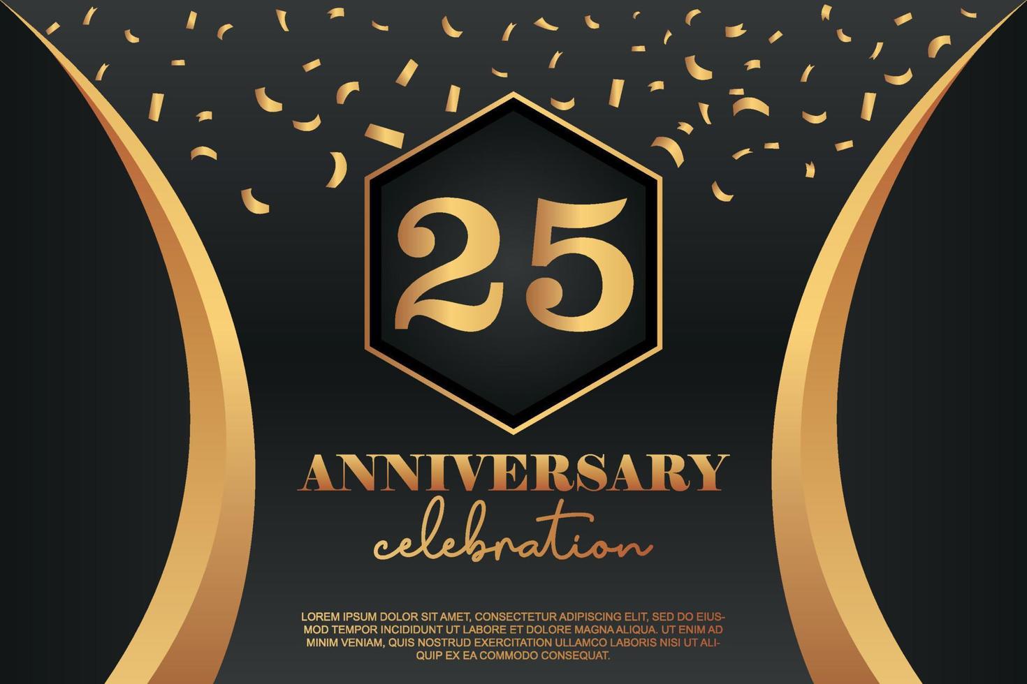 25th Anniversary celebration Logo with golden Colored vector design for greeting abstract illustration