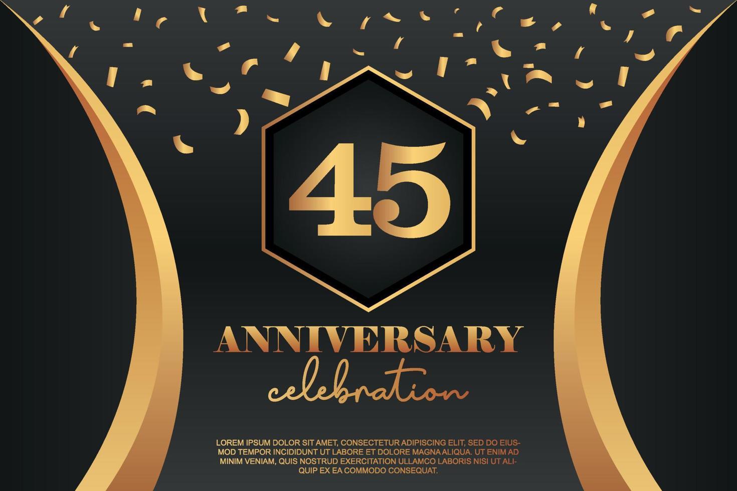 45th Anniversary celebration Logo with golden Colored vector design for greeting abstract illustration