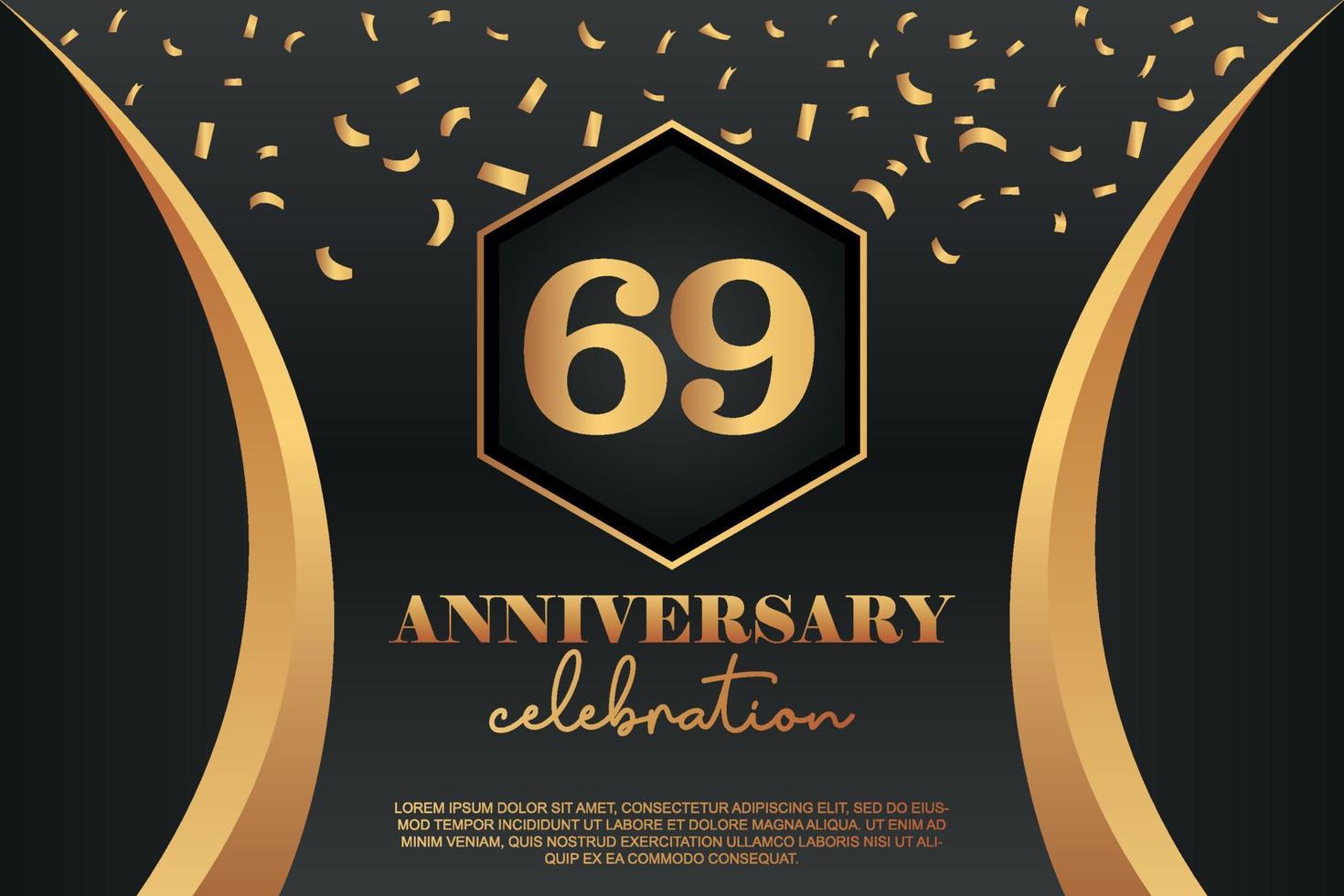 69th Anniversary celebration Logo with golden Colored vector design for greeting abstract illustration