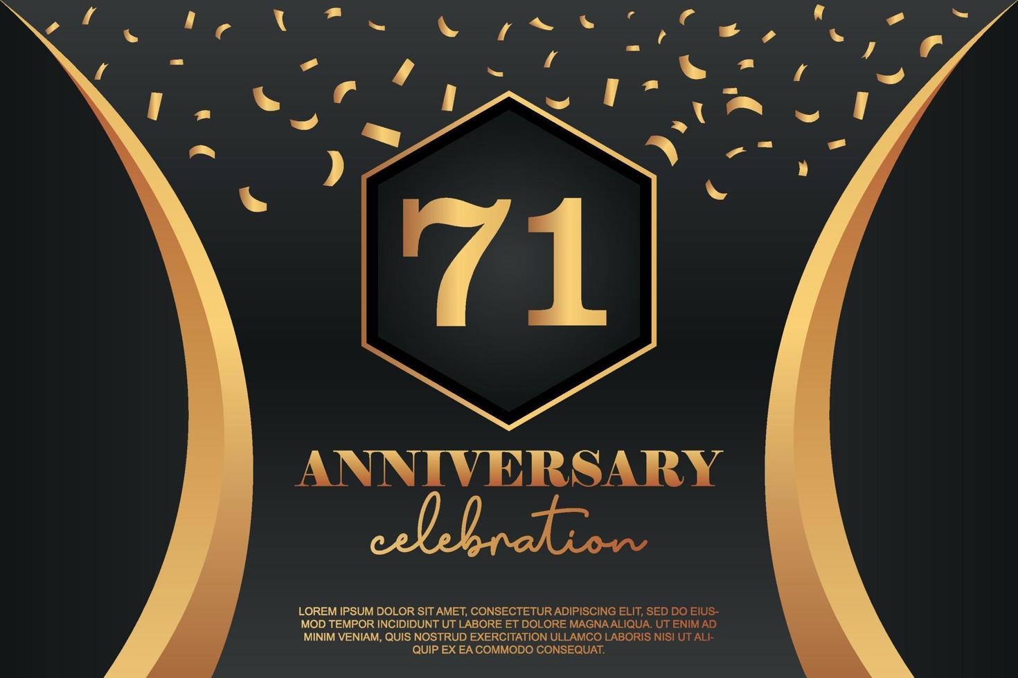 71st Anniversary celebration Logo with golden Colored vector design for greeting abstract illustration