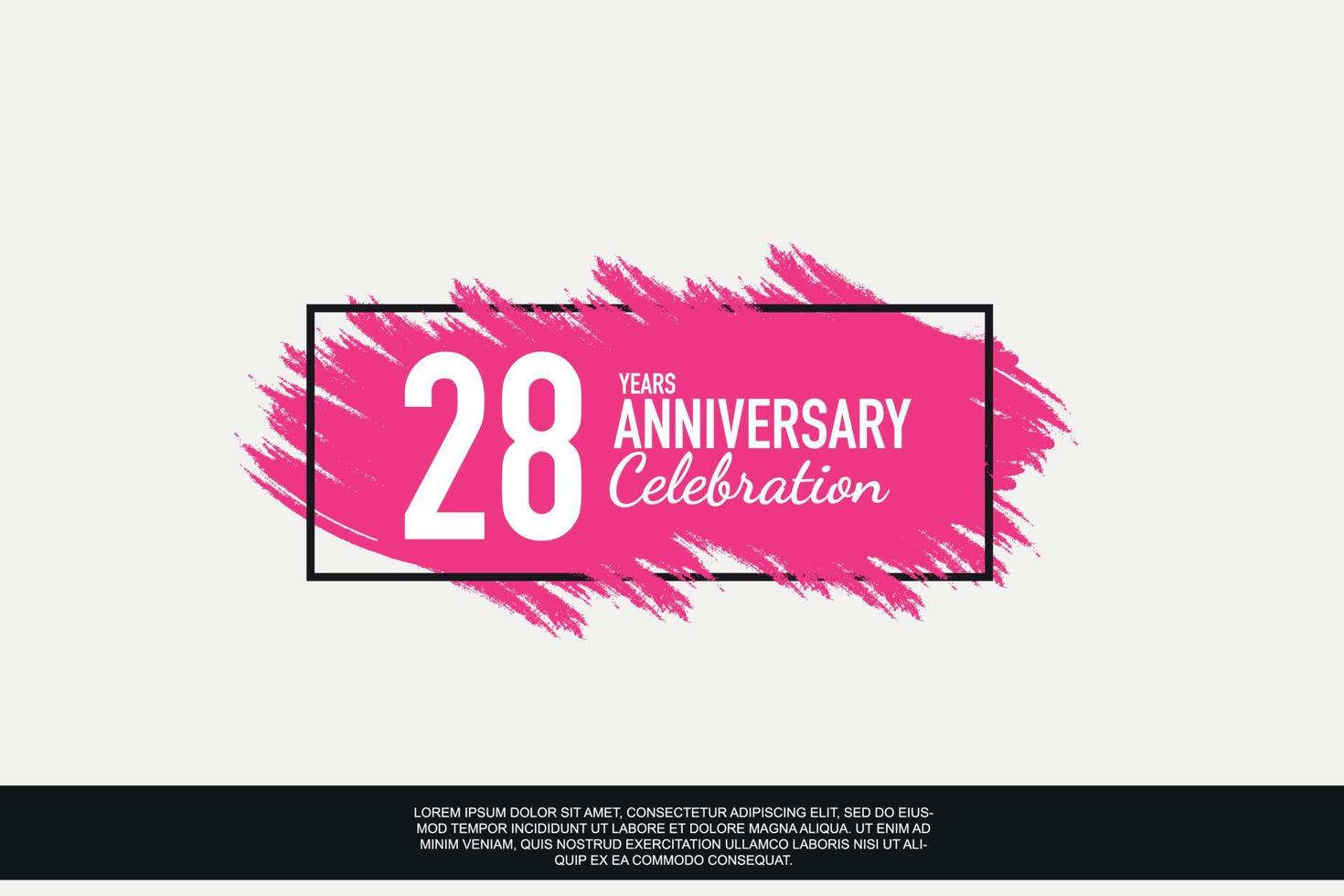 28 year anniversary celebration vector pink design in black frame on white background abstract illustration logo