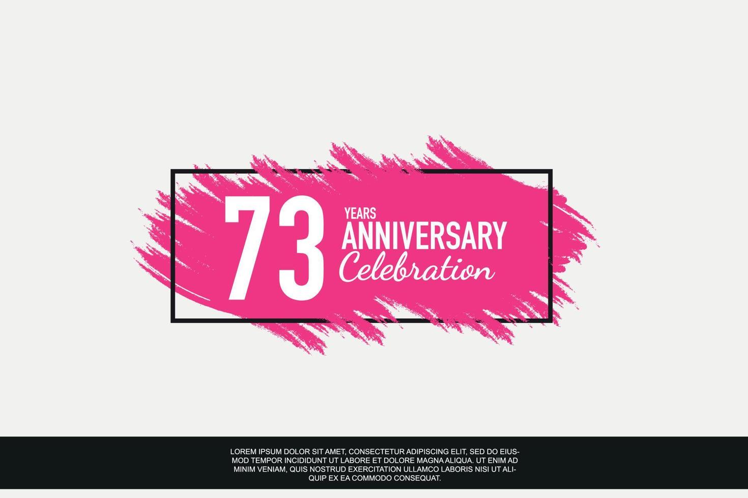 73 year anniversary celebration vector pink design in black frame on white background abstract illustration logo