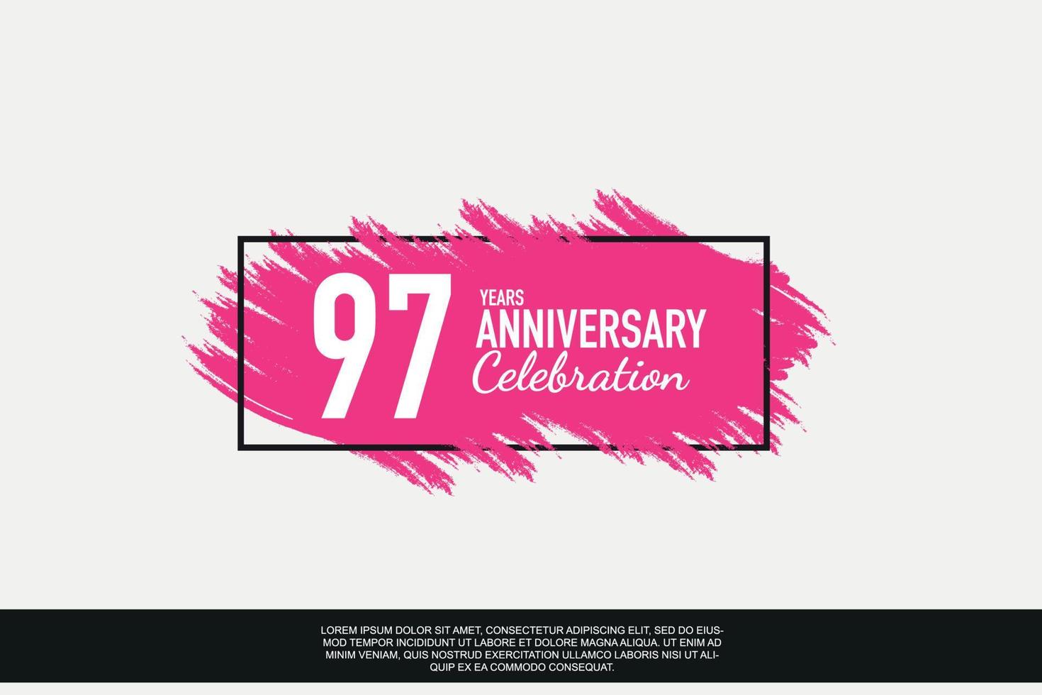 97 year anniversary celebration vector pink design in black frame on white background abstract illustration logo