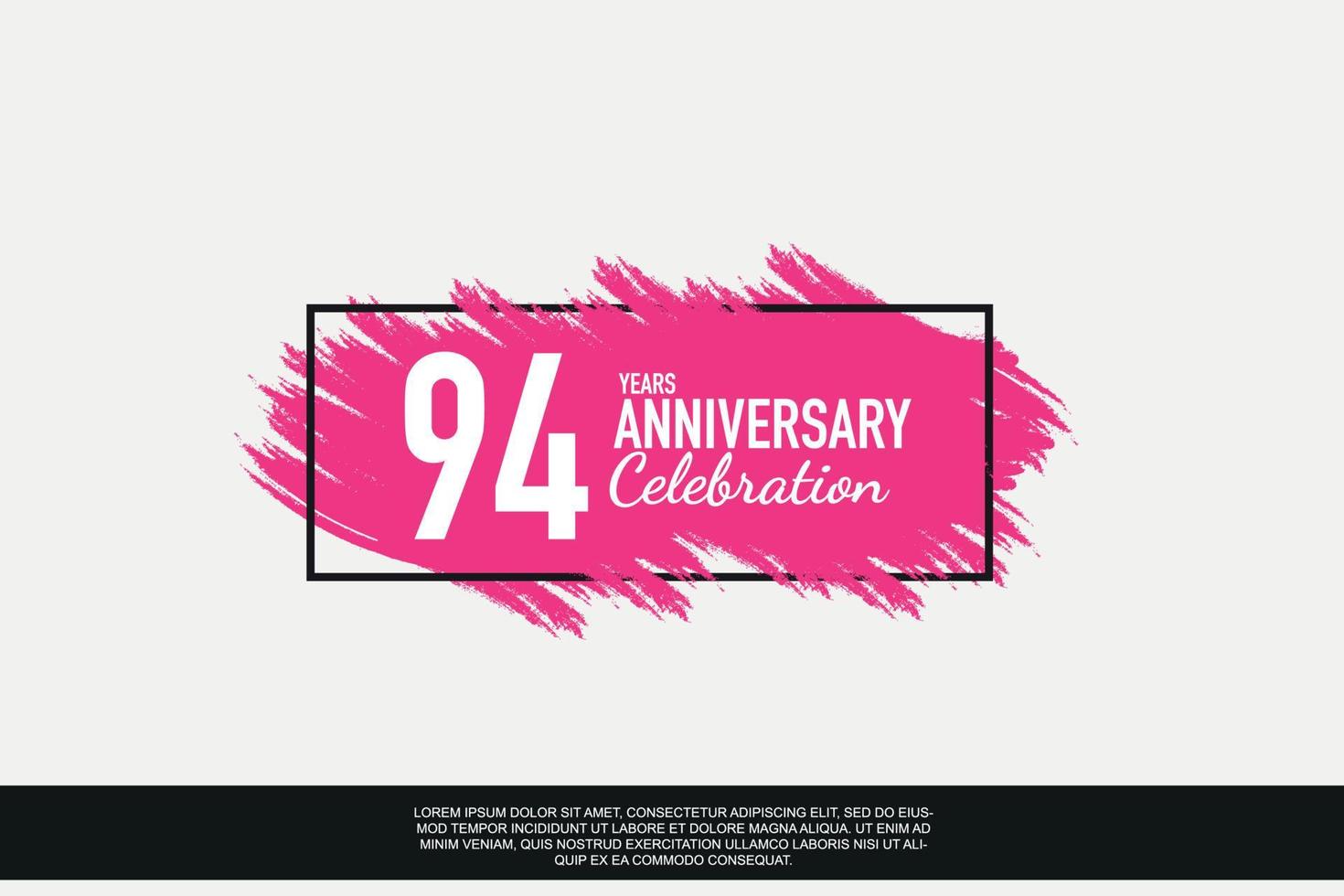 94 year anniversary celebration vector pink design in black frame on white background abstract illustration logo