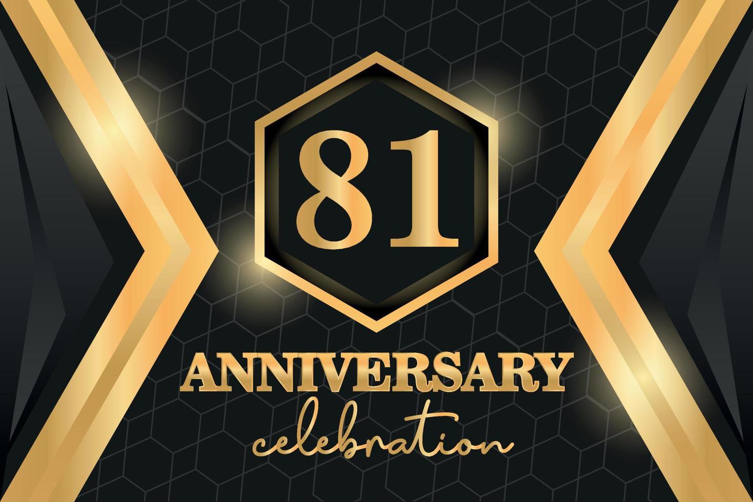 81 Years Anniversary Logo Golden Colored vector design  on black background template for greeting