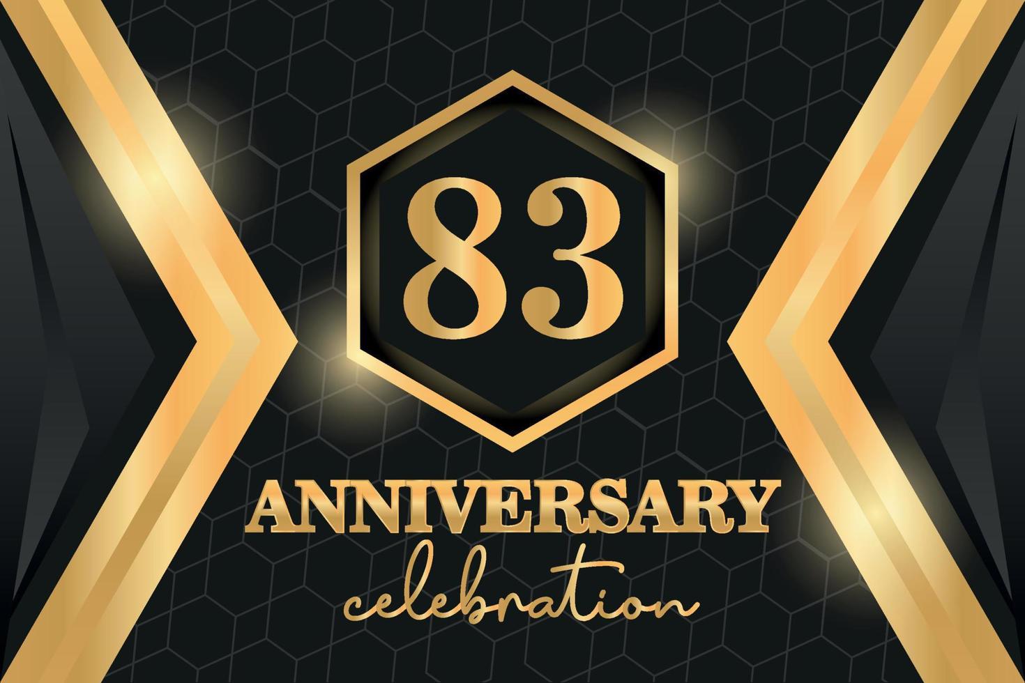 83 Years Anniversary Logo Golden Colored vector design  on black background template for greeting